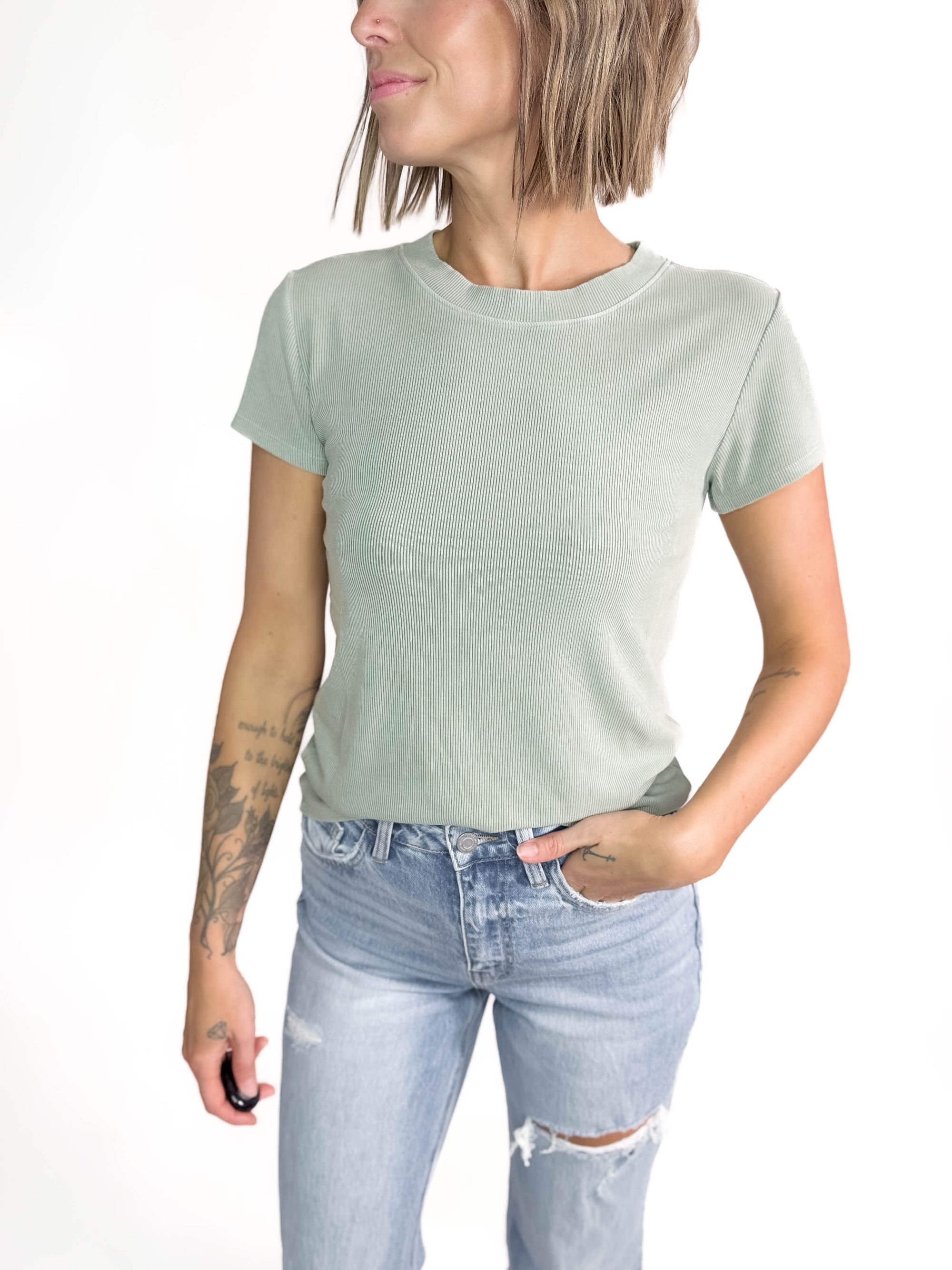 Remi Classic Ribbed T-shirt- SAGE