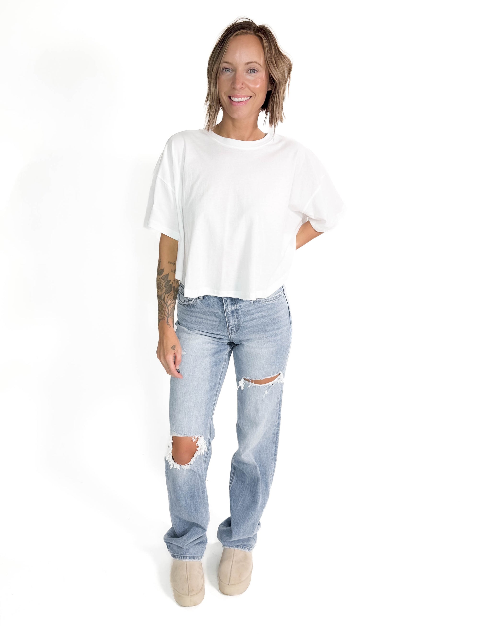 Classic Cotton Round Neck Top- WHITE