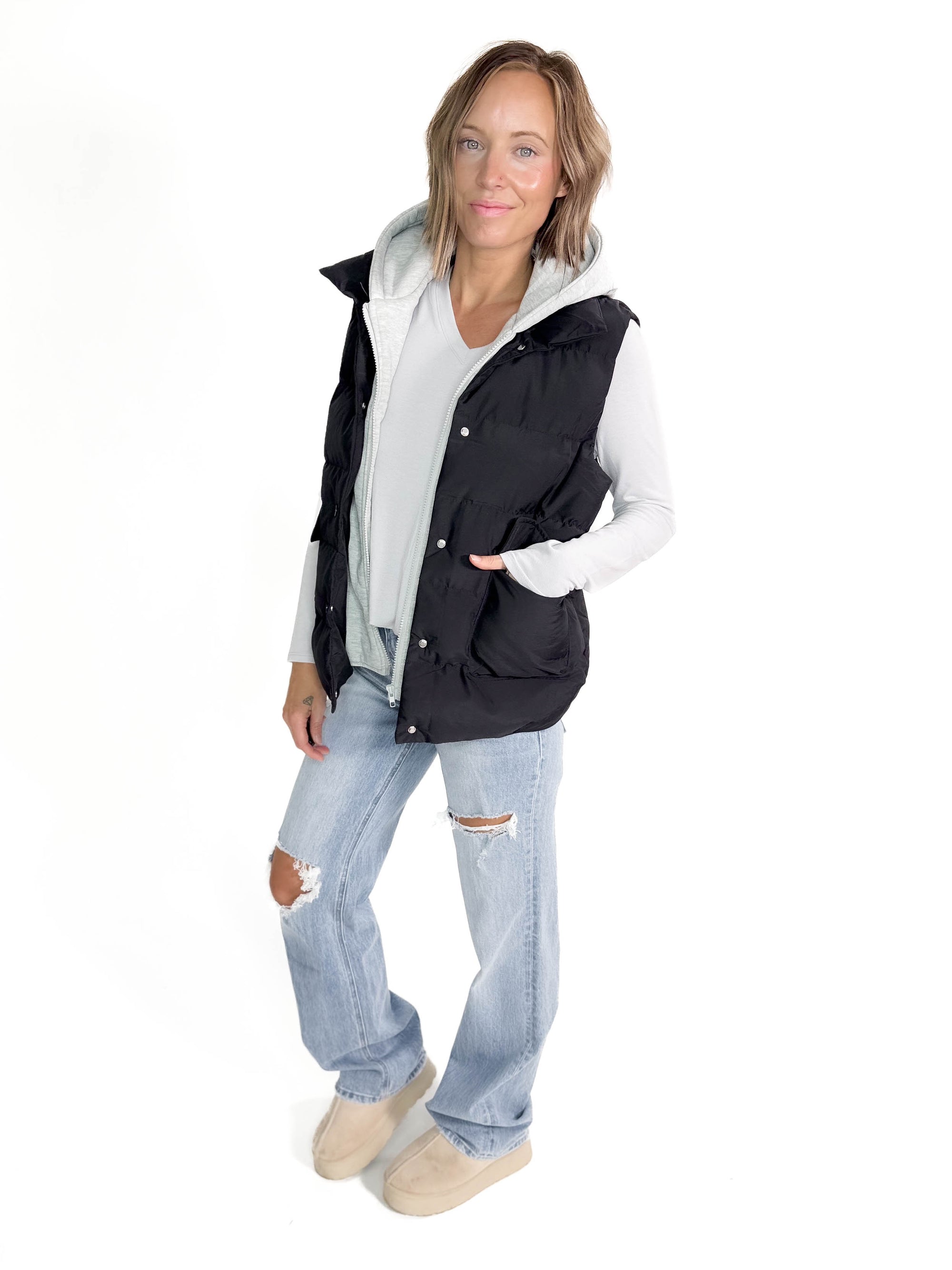 Bradlee Hoodie Vest- BLACK