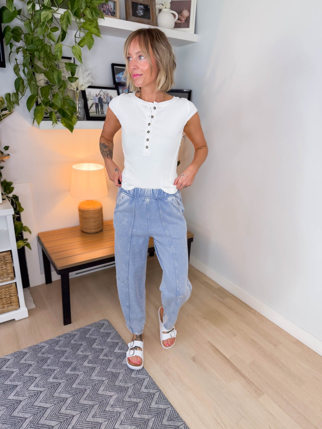 Candice Acid Wash Barrel Joggers- LIGHT BLUE