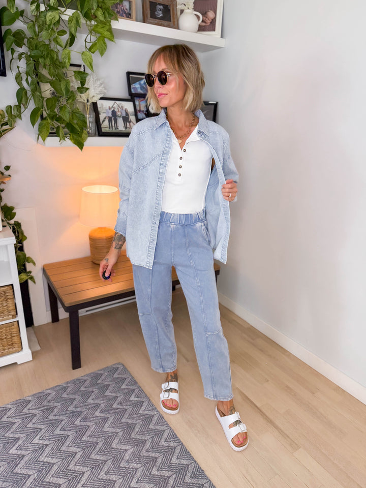 Keely Cotton Blend Button Down- LIGHT INDIGO