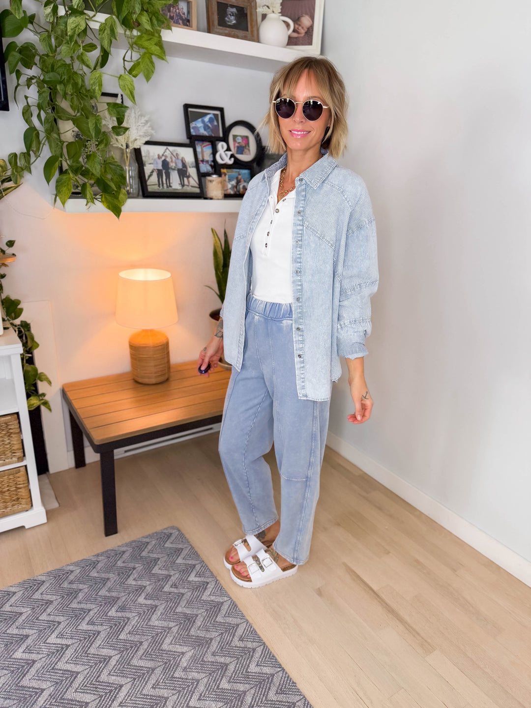 Keely Cotton Blend Button Down- LIGHT INDIGO