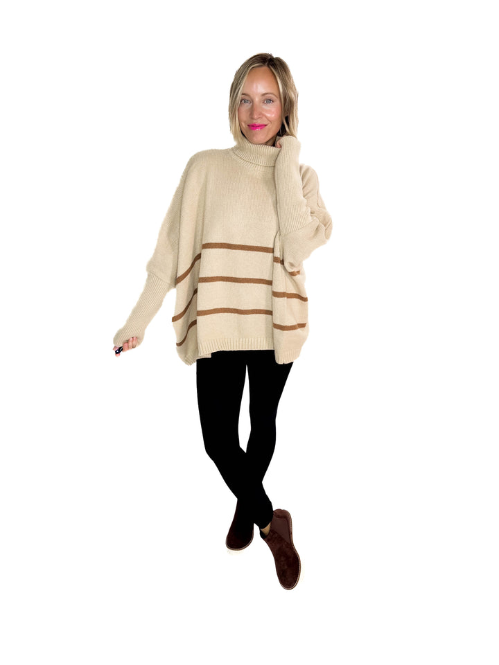 Effie Turtleneck Knit Sweater- LIGHT TAUPE