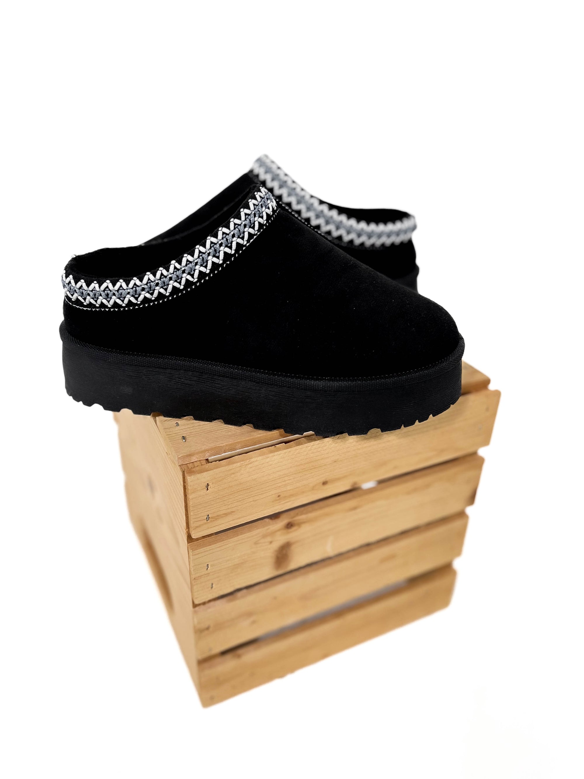 Figaro Platform Faux Fur Slip On- BLACK