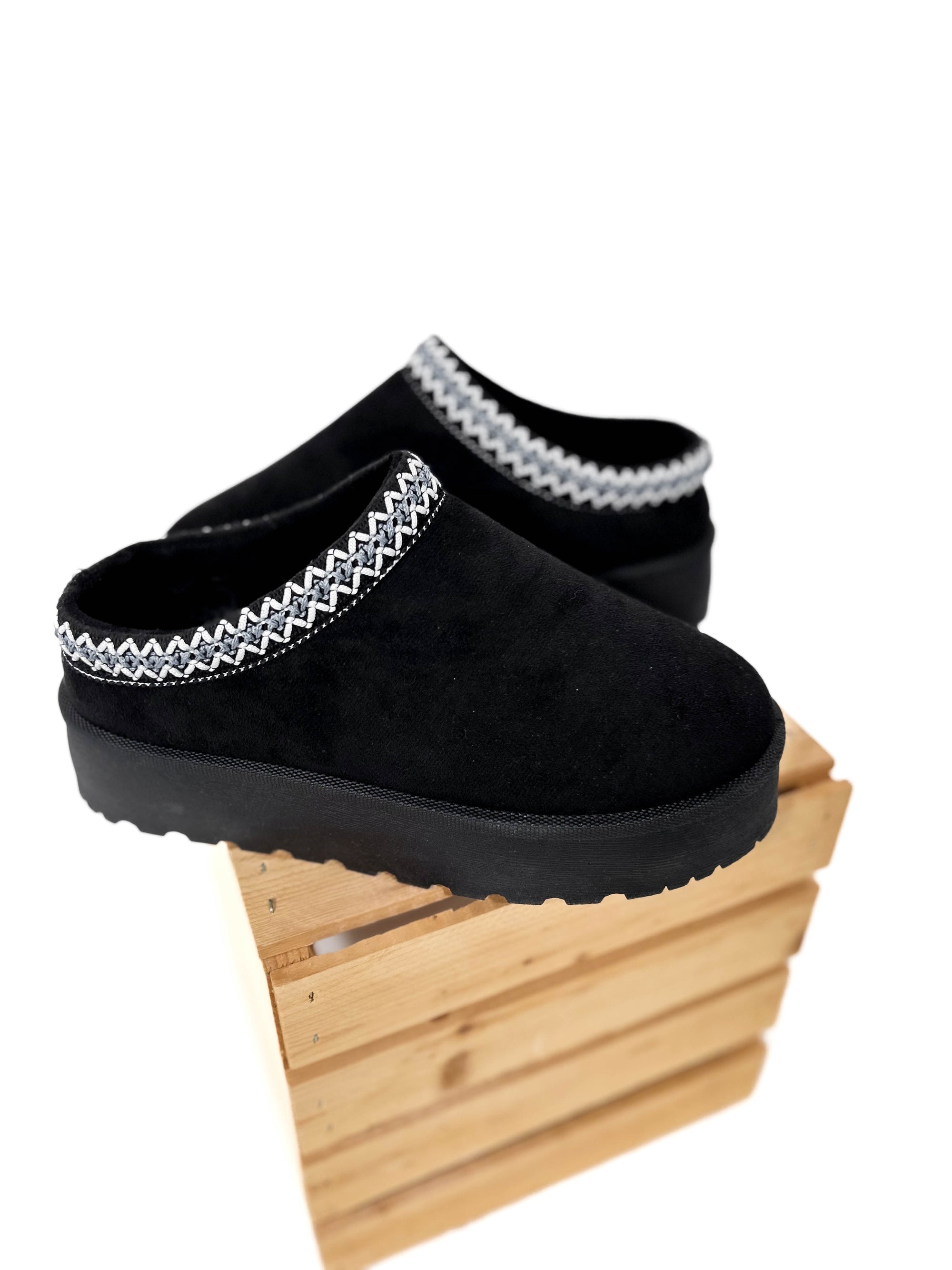 Figaro Platform Faux Fur Slip On- BLACK