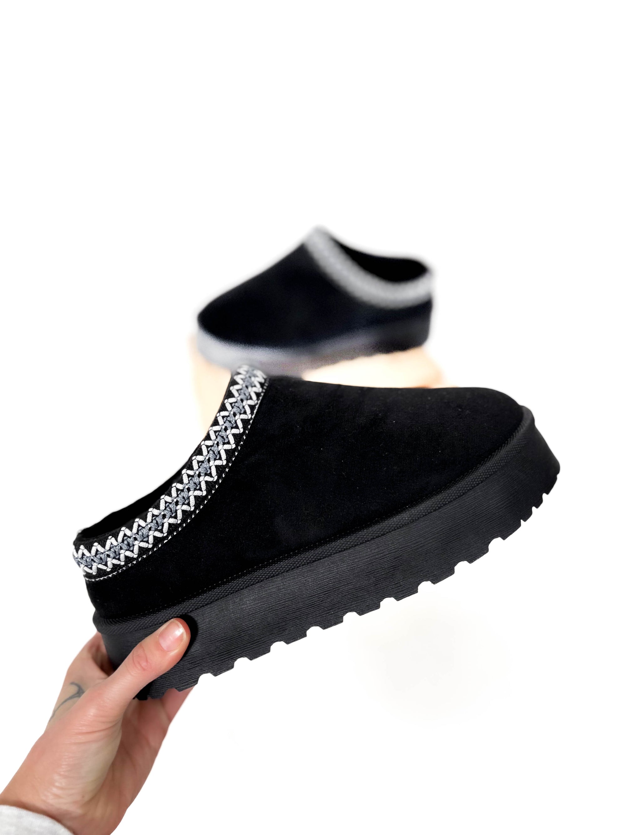 Figaro Platform Faux Fur Slip On- BLACK