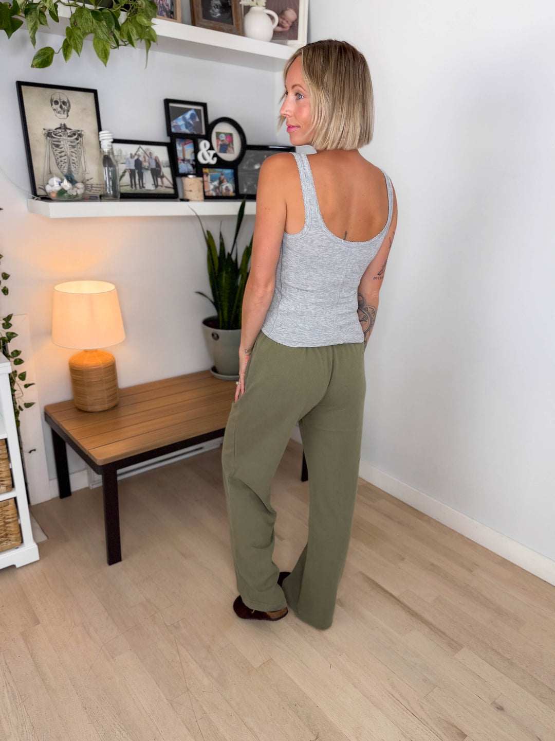 Khendra Cotton Straight Leg Pant- WASHED SAND OLIVE