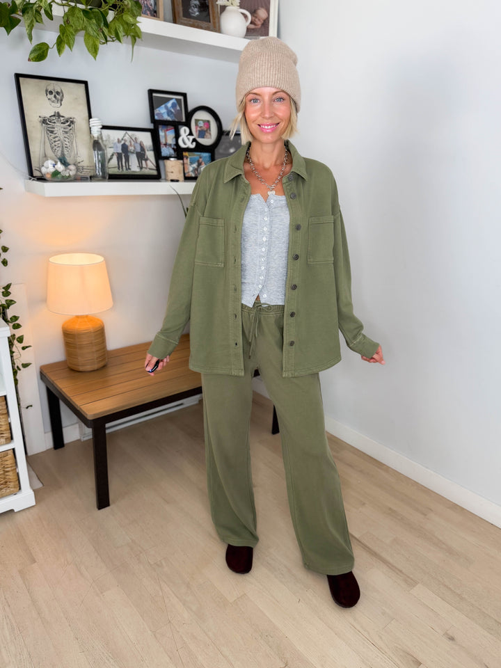 Khendra Cotton Straight Leg Pant- WASHED SAND OLIVE