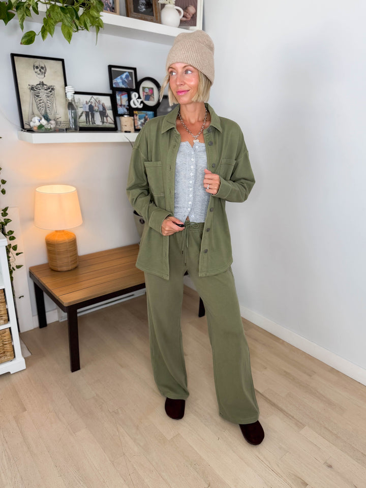 Khendra Cotton Shacket- WASHED SAND OLIVE