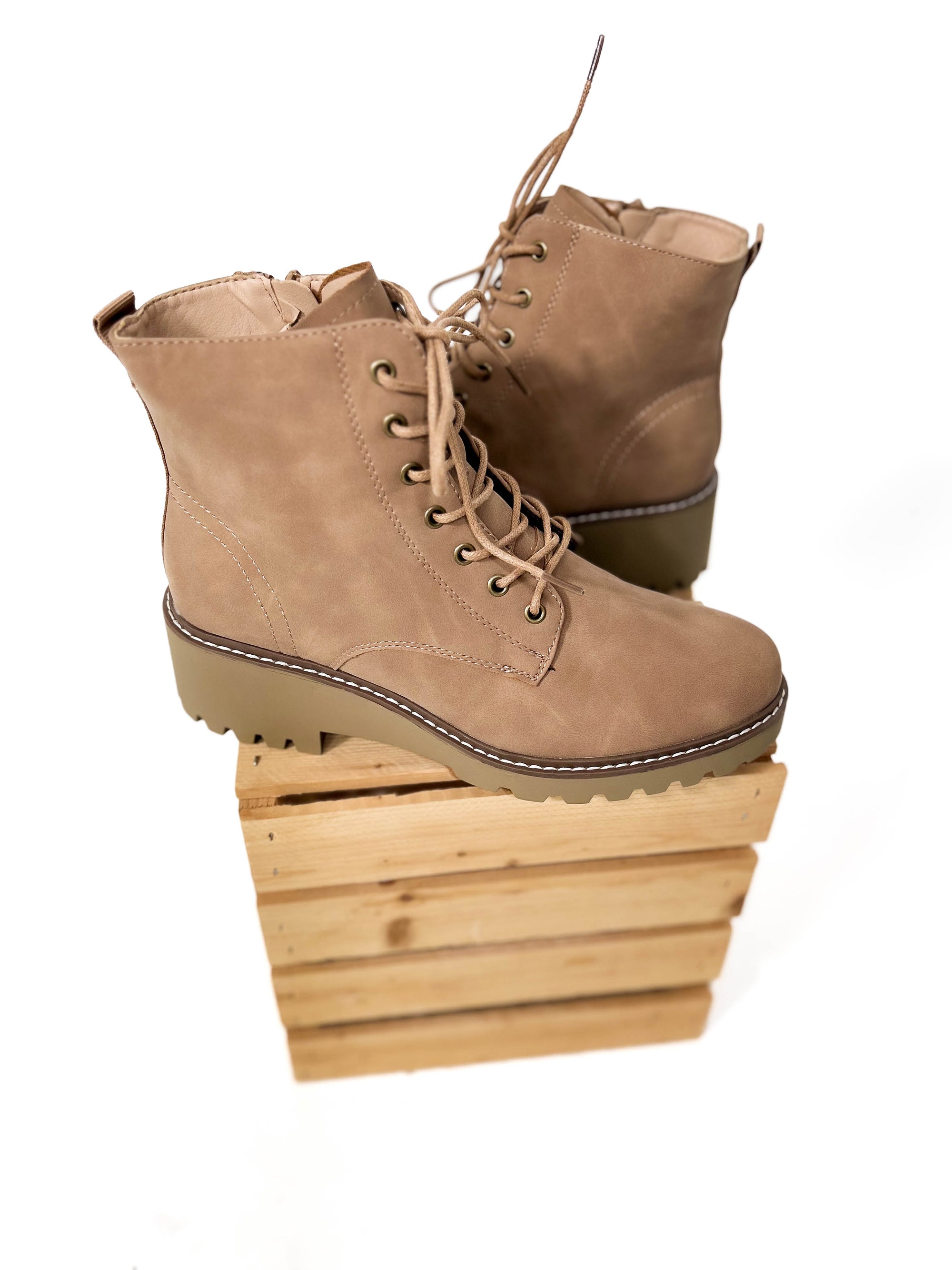 Charlie Lace Up Boot- TAUPE