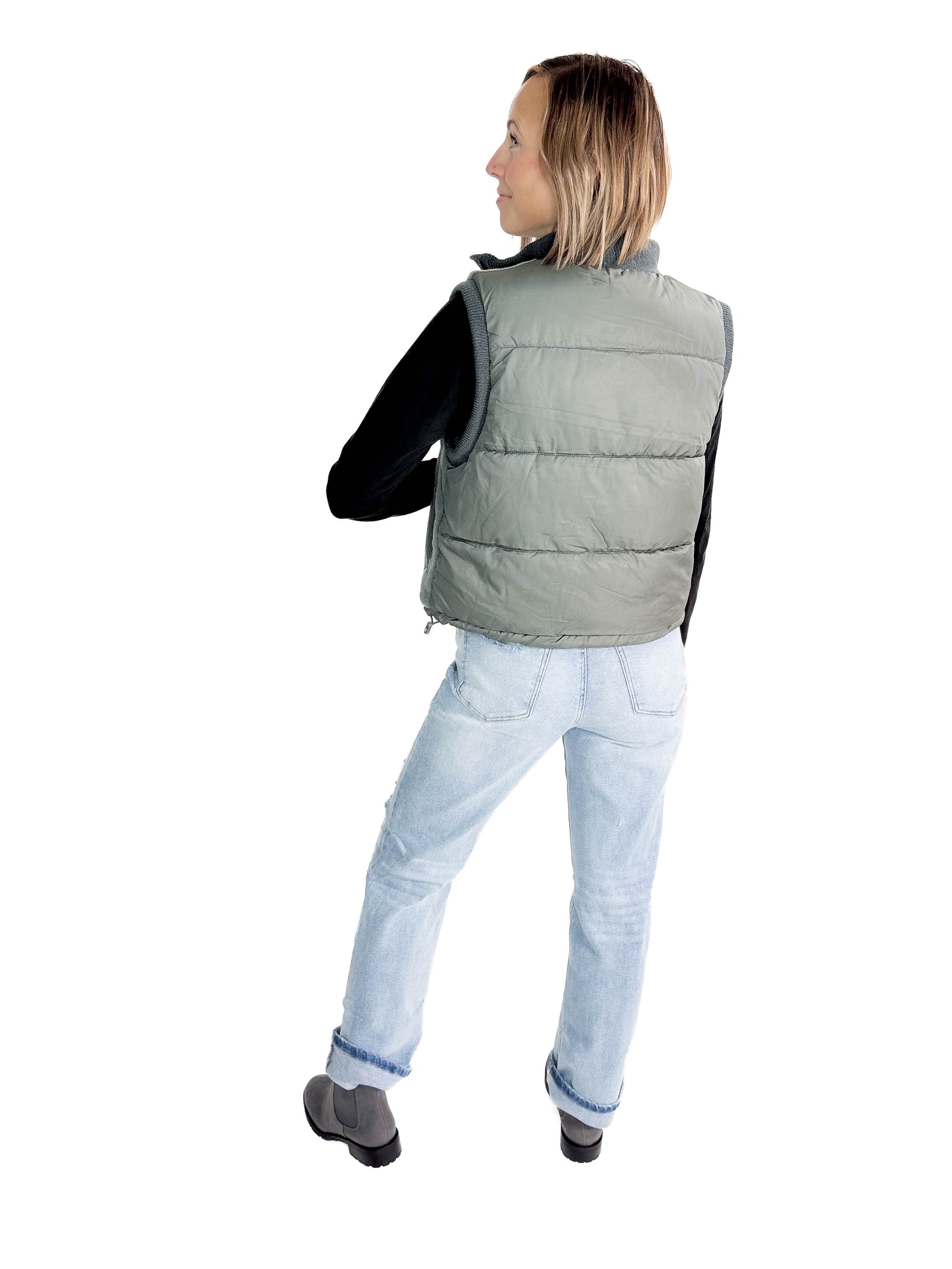 THREAD & SUPPLY Bretta Sherpa Vest- SMOKED JADE