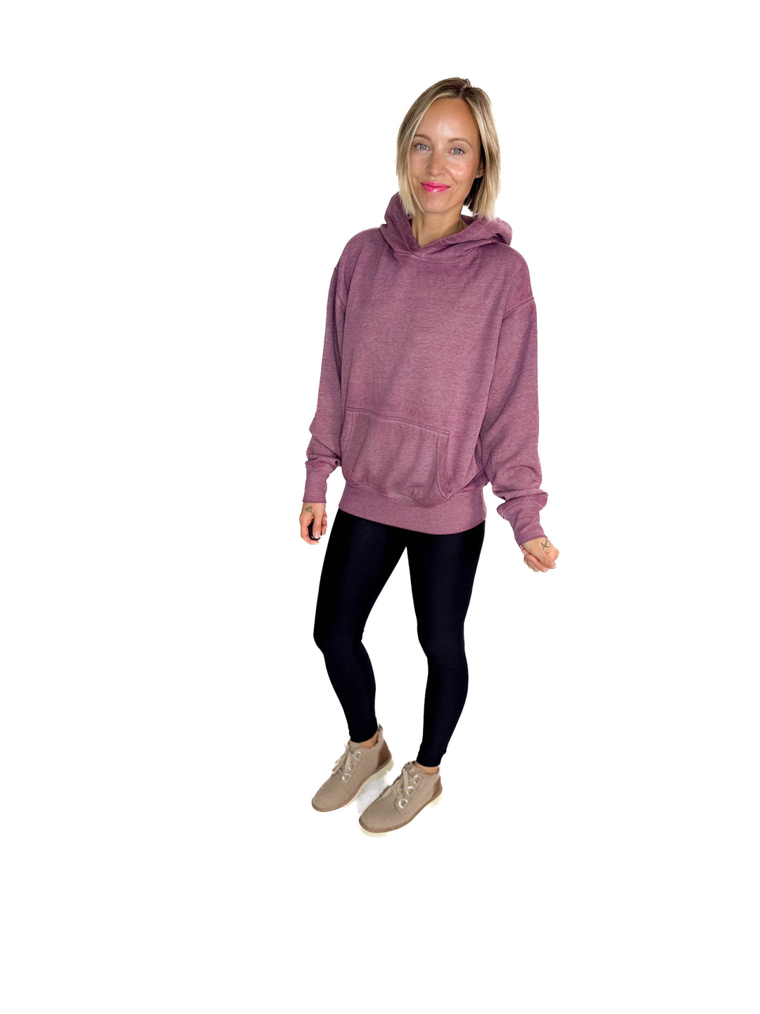 MONO B Burnout Bliss Fleece Hoodie- DARK PLUM