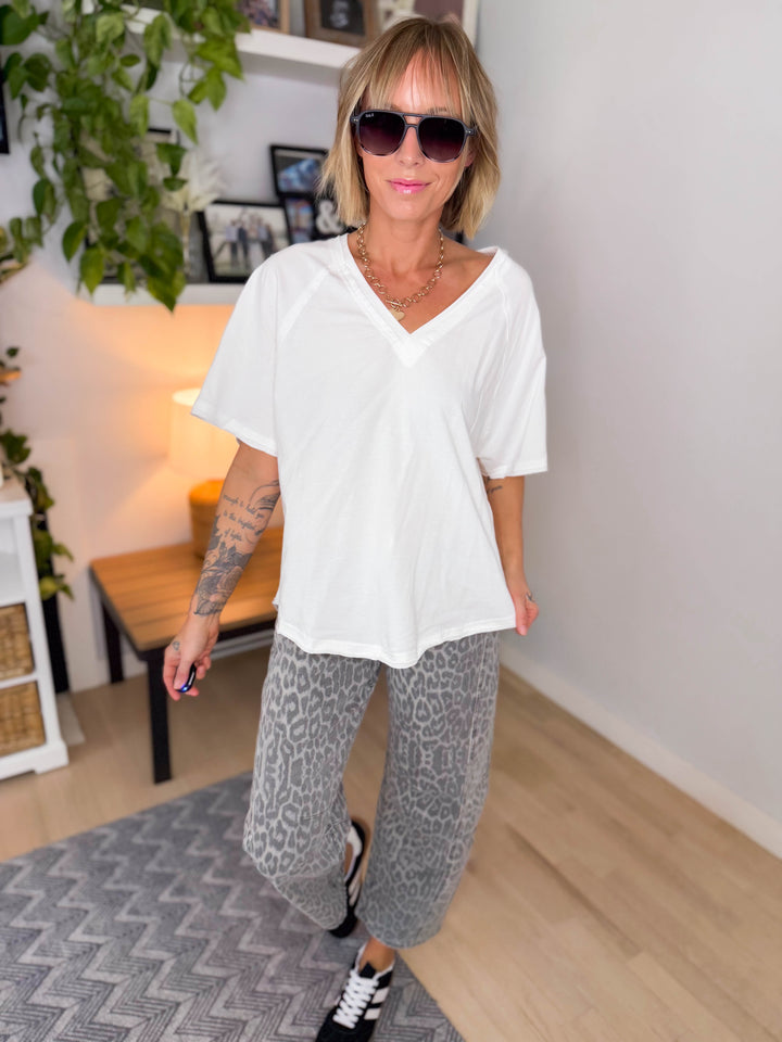 Lienna Washed Cotton Tee- WHITE