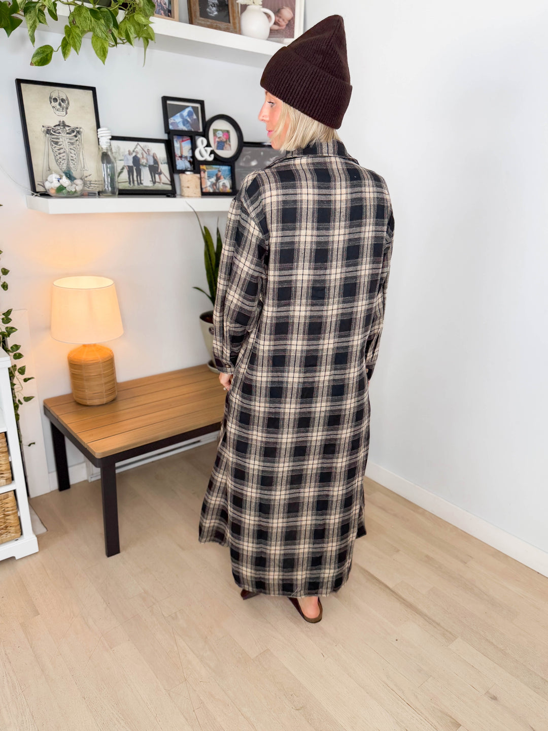 Jovie Plaid Duster- BLACK & TAN