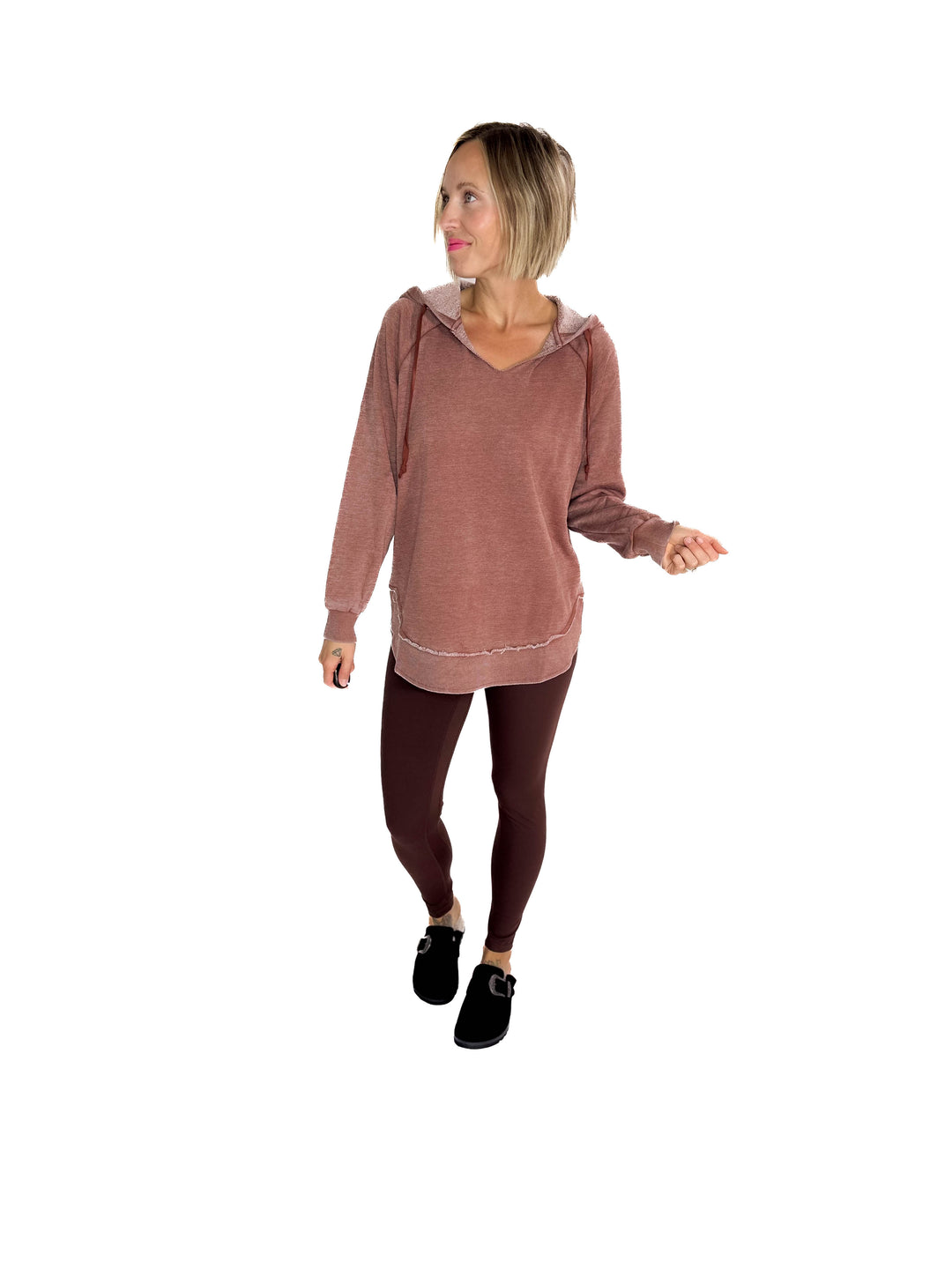 September Sky Split Hem Hoodie- CHESTNUT BROWN