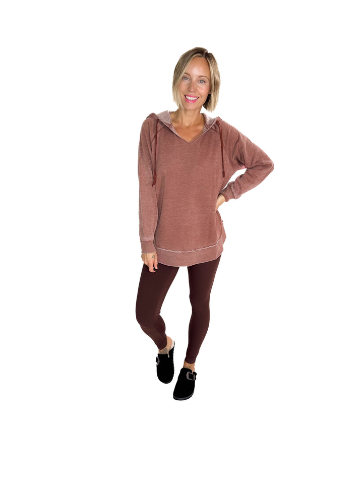September Sky Split Hem Hoodie- CHESTNUT BROWN