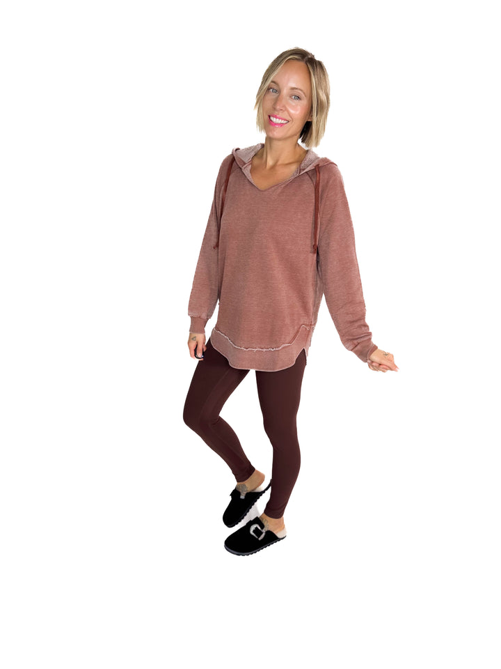 September Sky Split Hem Hoodie- CHESTNUT BROWN