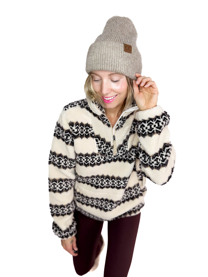 CC Ribbed Double Cuff Beanie- TAUPE