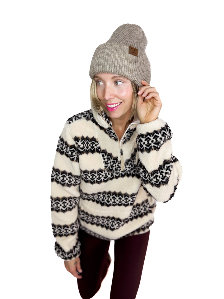CC Ribbed Double Cuff Beanie- TAUPE