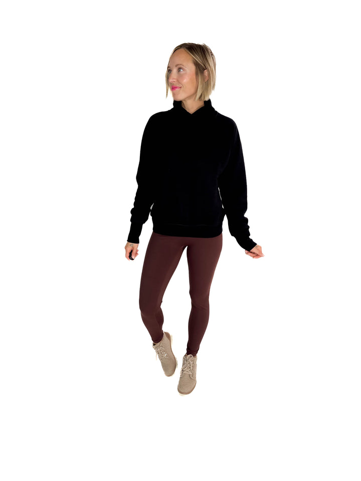 MONO B Heartline Fleece Mock Neck Sweater- BLACK