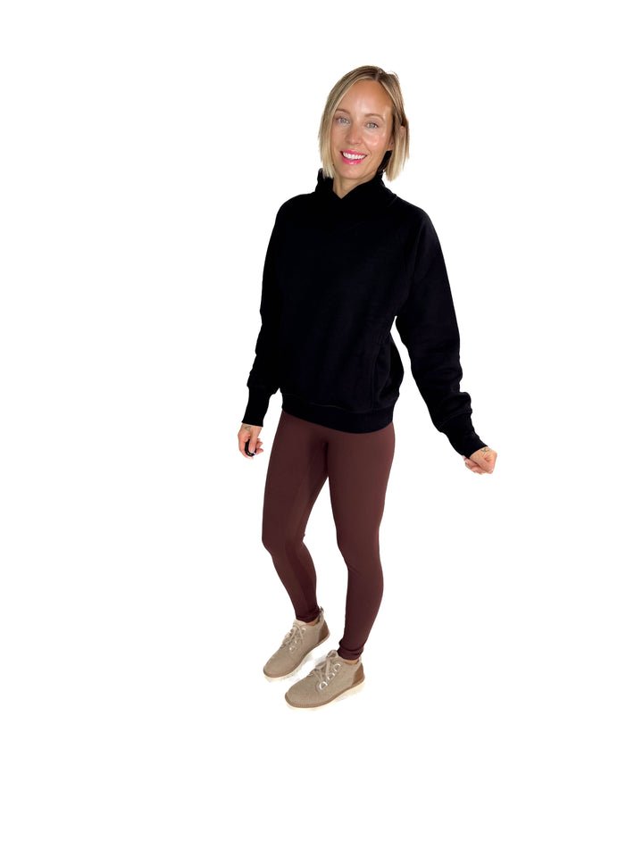 MONO B Heartline Fleece Mock Neck Sweater- BLACK
