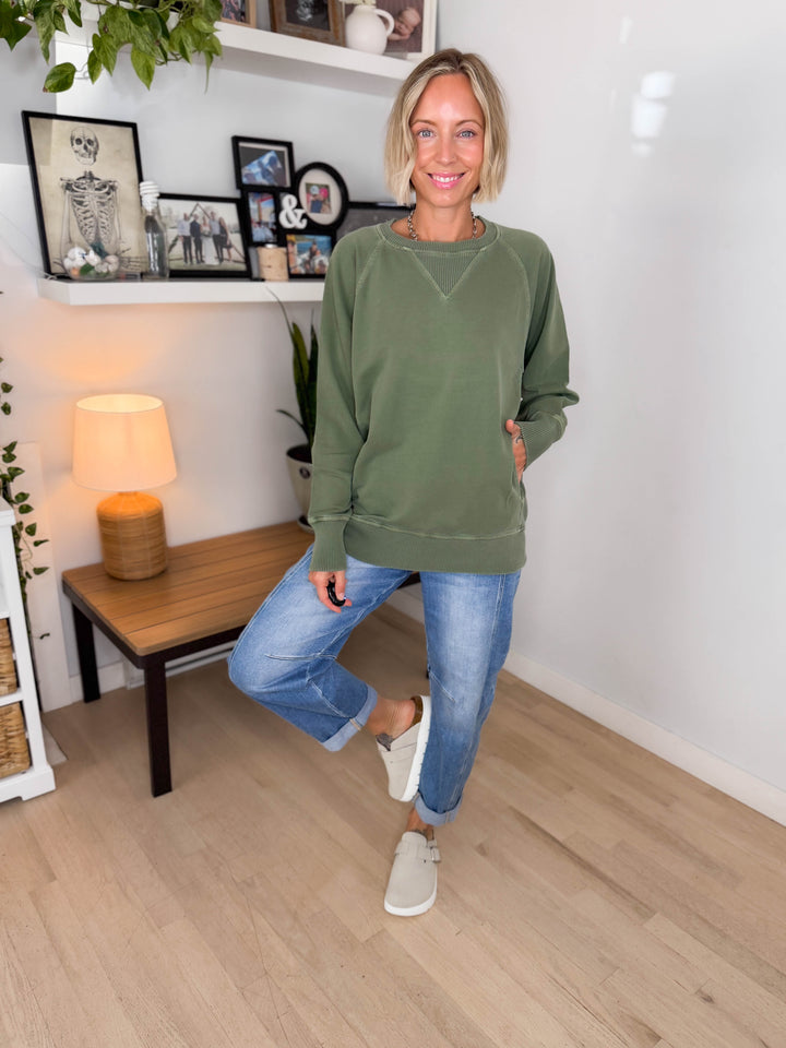 Juliet Washed Tunic Sweatshirt- LIGHT OLIVE