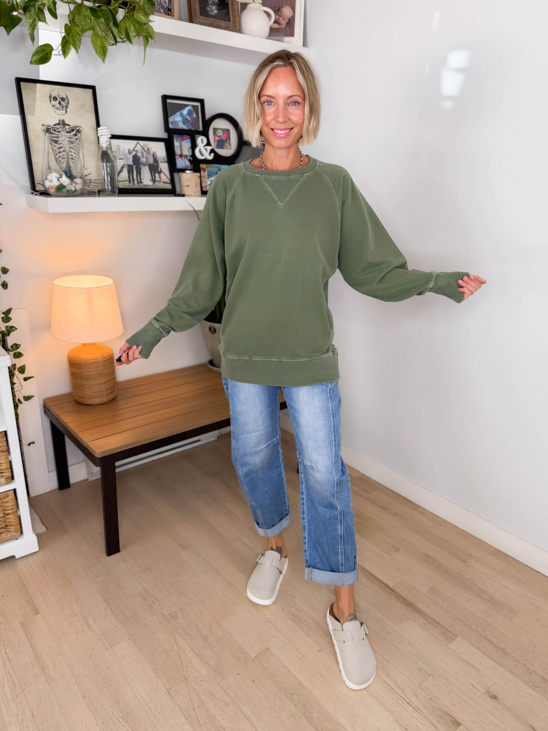 Juliet Washed Tunic Sweatshirt- LIGHT OLIVE