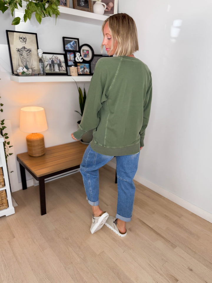 Juliet Washed Tunic Sweatshirt- LIGHT OLIVE