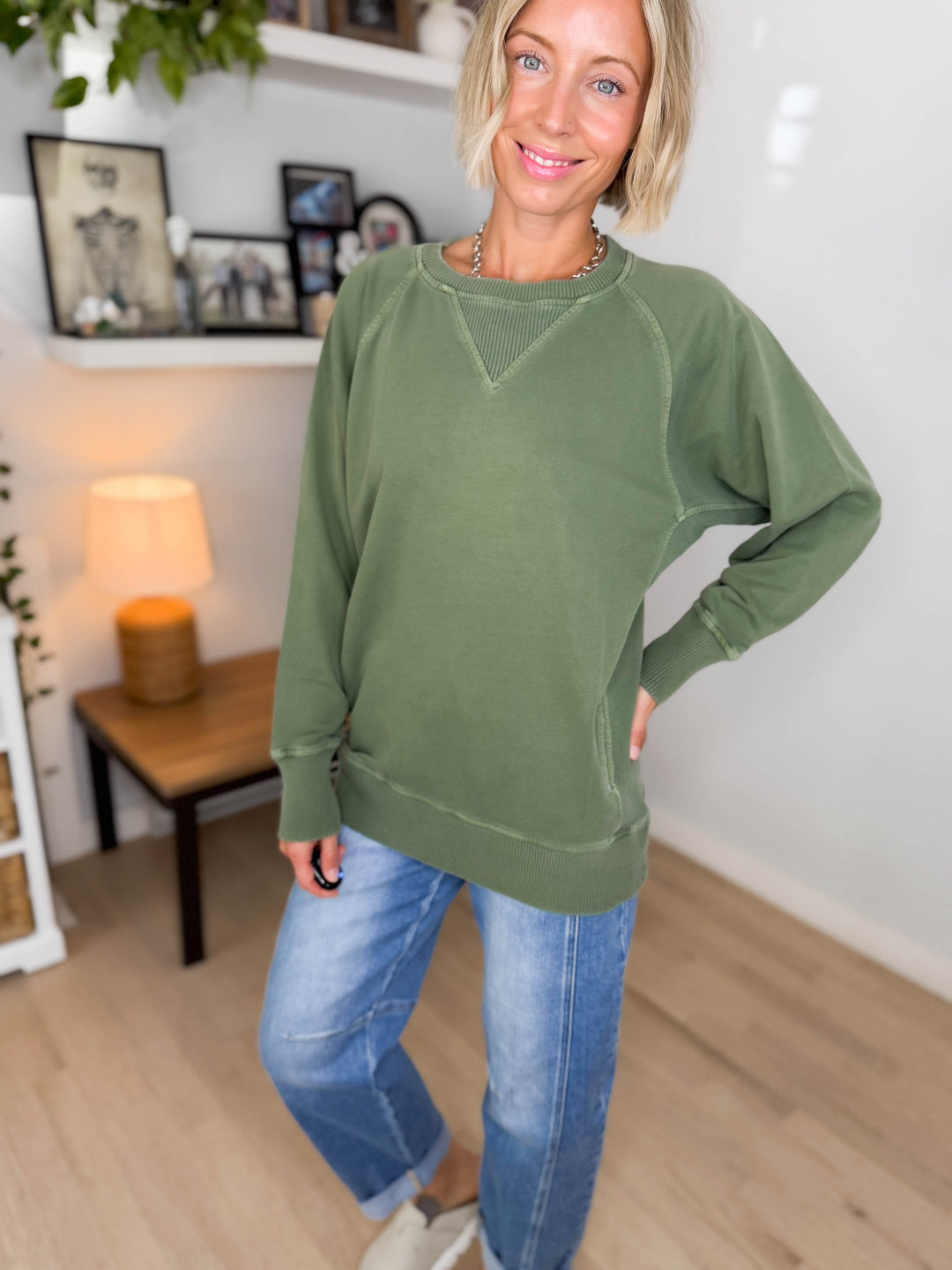 Juliet Washed Tunic Sweatshirt- LIGHT OLIVE
