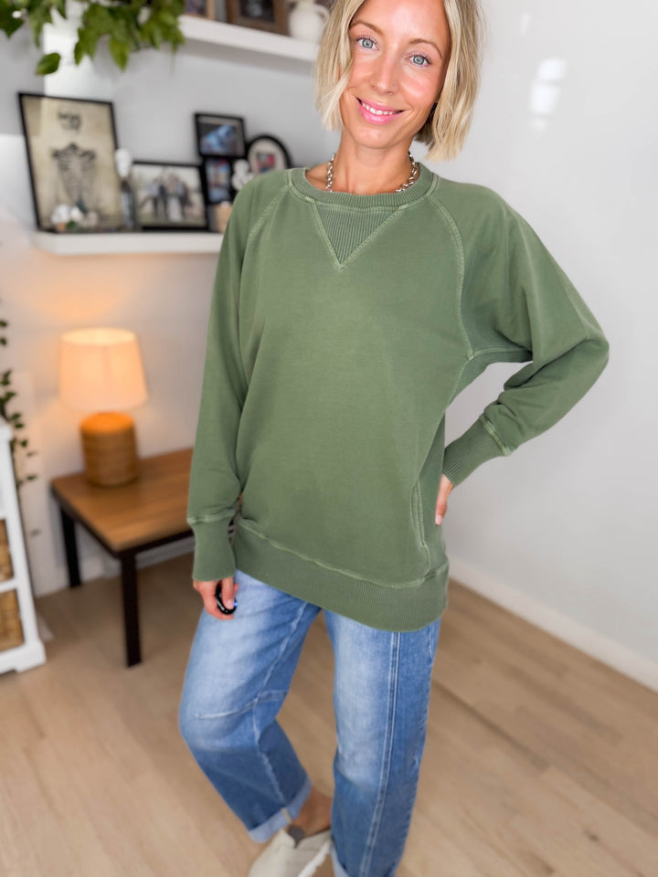 Juliet Washed Tunic Sweatshirt- LIGHT OLIVE