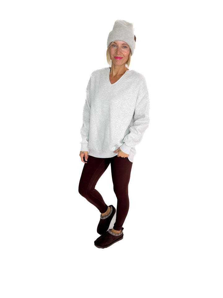 Birdie Split Hem Fleece Pullover- HTHR GREY