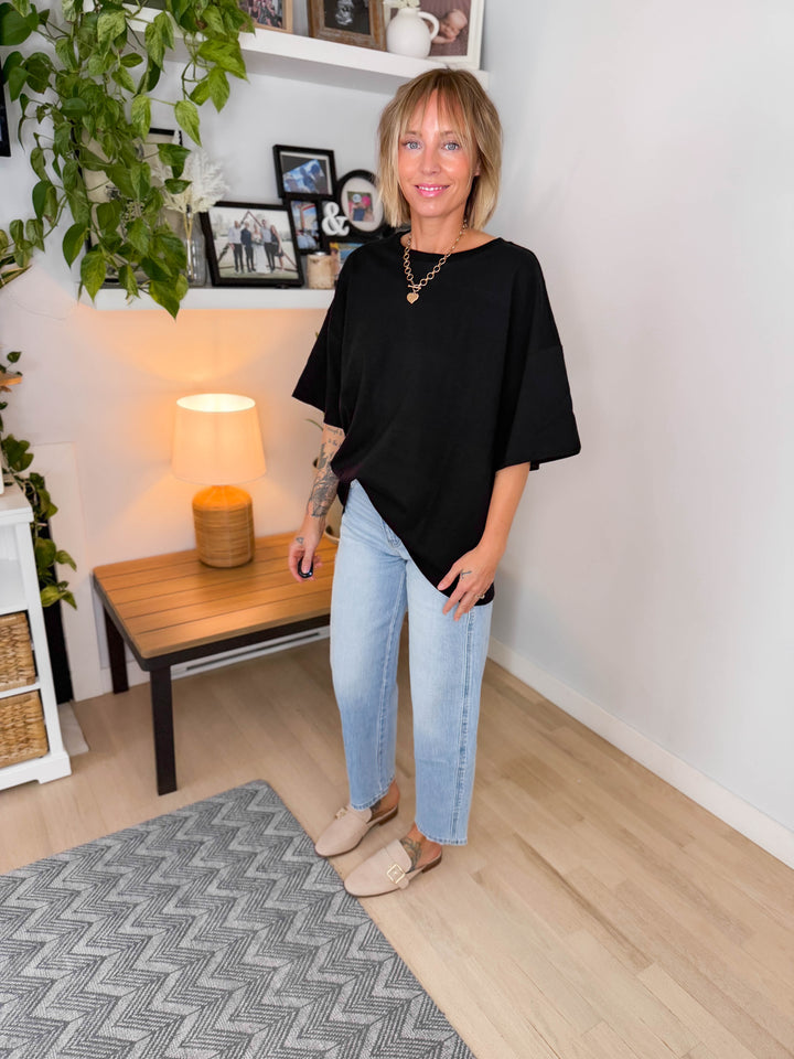 Lila Oversized Cotton Tunic Tee- BLACK-FINAL SALE
