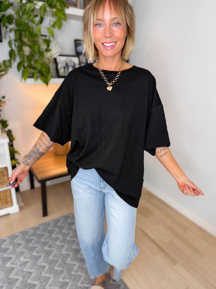 Lila Oversized Cotton Tunic Tee- BLACK-FINAL SALE