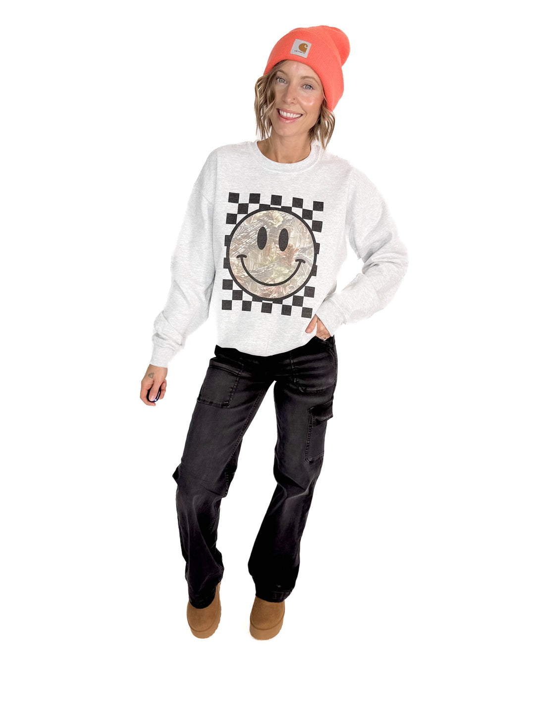 Camo Smiley Crewneck- ASH