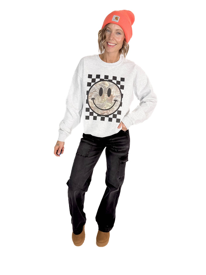 Camo Smiley Crewneck- ASH