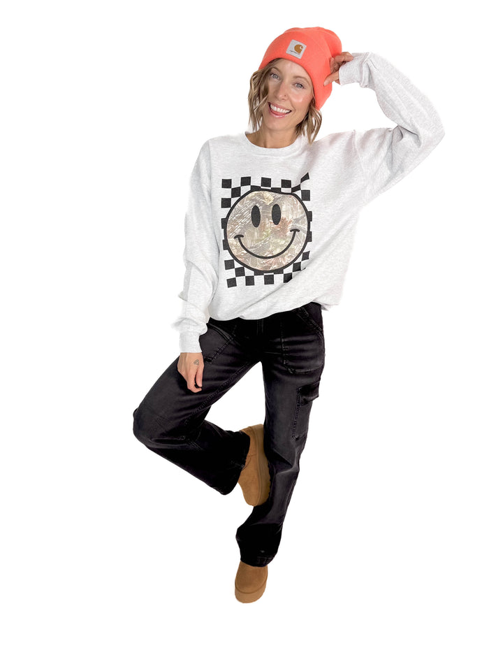 Camo Smiley Crewneck- ASH