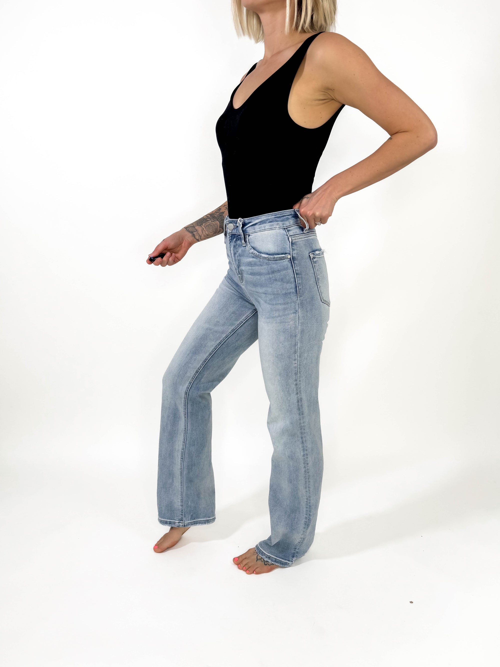 RISEN Lyla High Rise Straight Leg Jean- LIGHT WASH