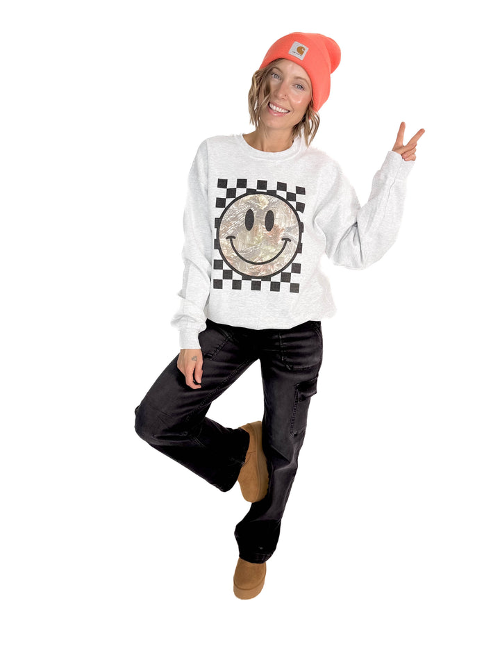 Camo Smiley Crewneck- ASH