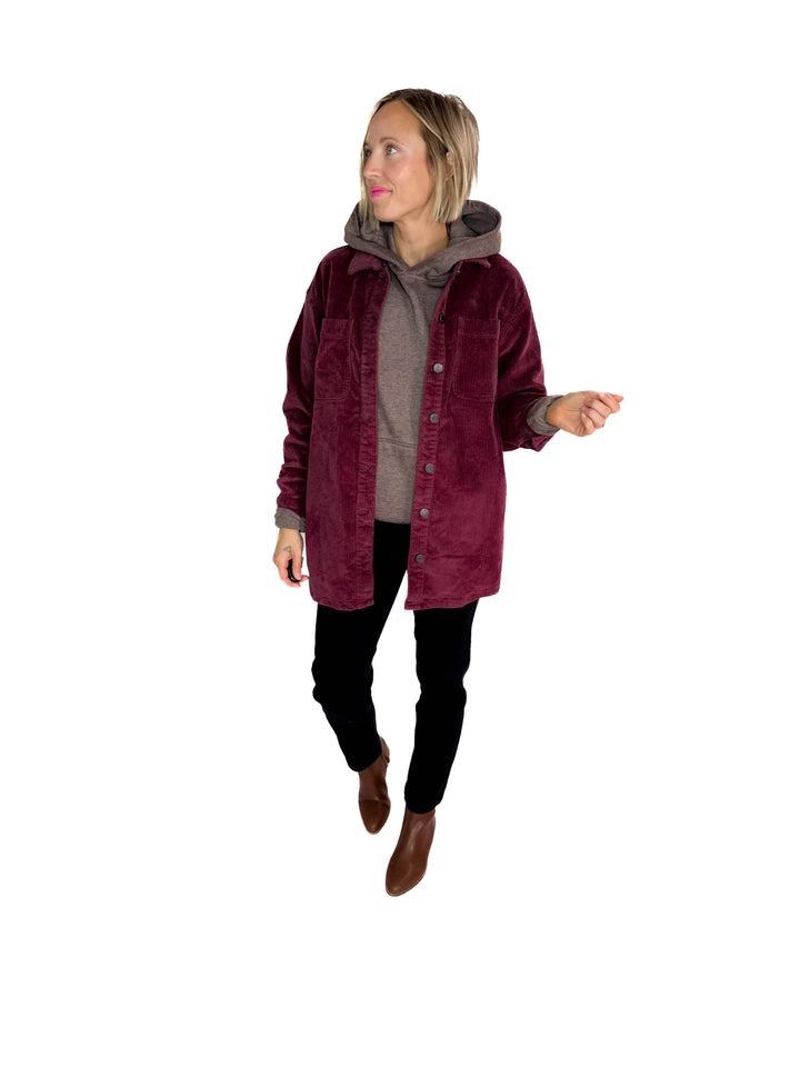 Noisy May Alva Corduroy Shacket- WINE-FINAL SALE