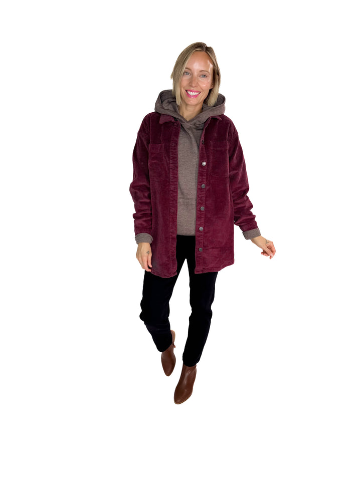 Noisy May Alva Corduroy Shacket- WINE-FINAL SALE