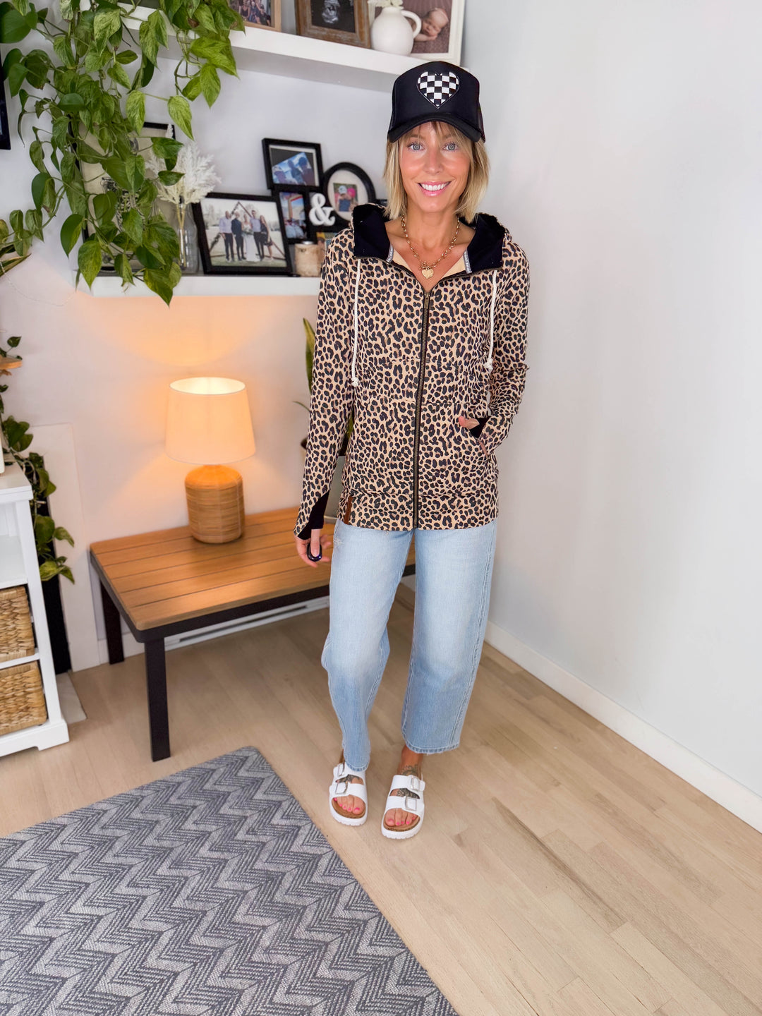 Checkered Heart Patch Trucker Hat- BLACK