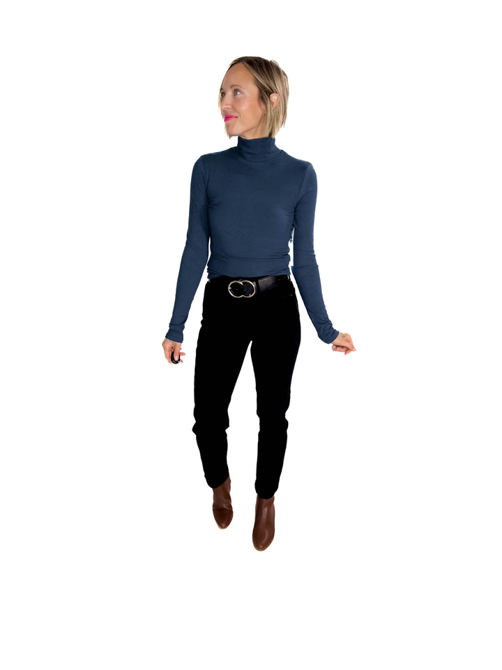 MONO B Linley Ribbed Mock Neck- MIDNIGHT NAVY