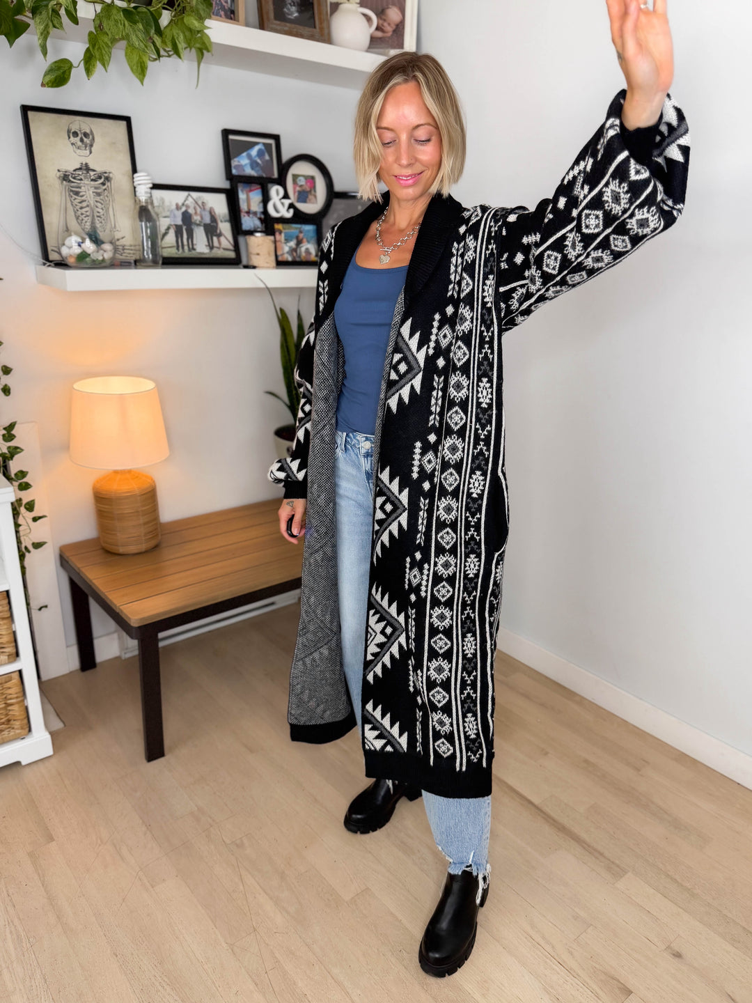 Lennox Western Style Coatigan- BLACK & WHITE