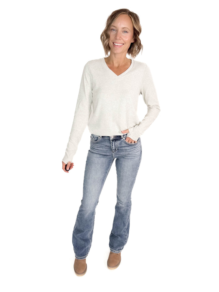 Leah Premium Thumbhole Long Sleeve- HTHR LIGHT GREY-FINAL SALE