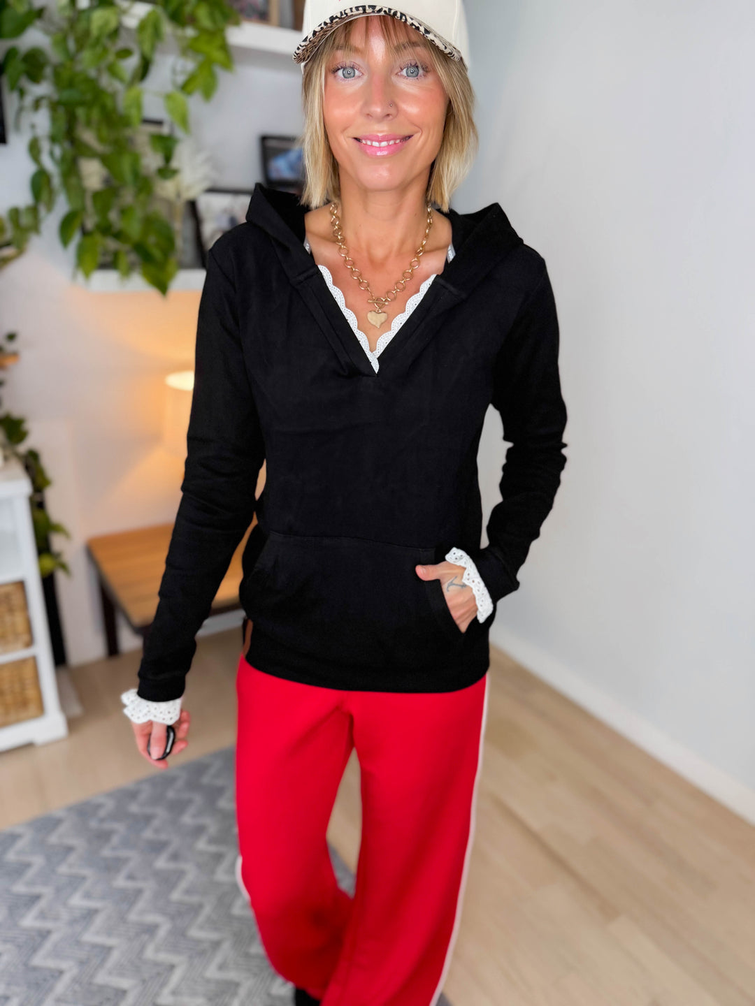 AMPERSAND AVE Henley Hoodie- MIDNIGHT LACE