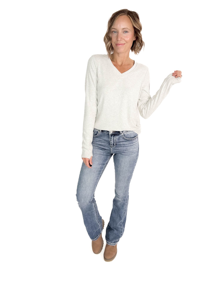 Leah Premium Thumbhole Long Sleeve- HTHR LIGHT GREY-FINAL SALE