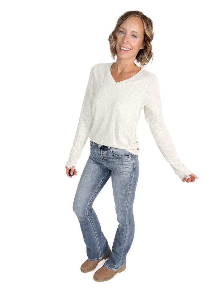 Leah Premium Thumbhole Long Sleeve- HTHR LIGHT GREY-FINAL SALE