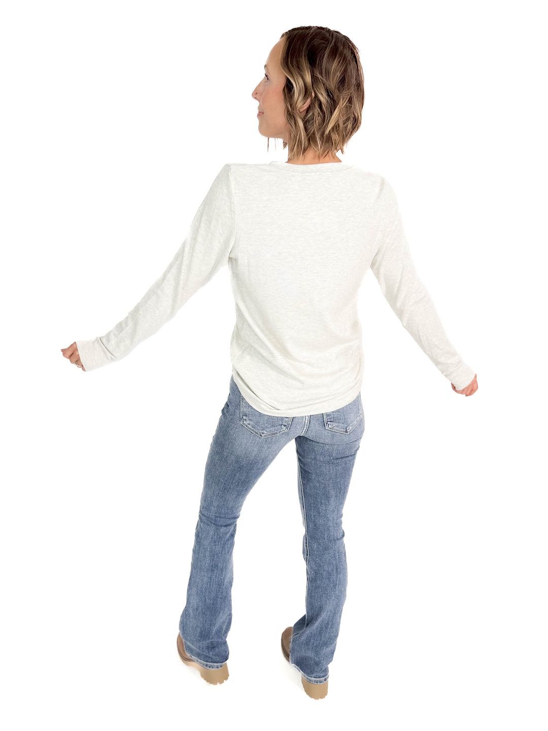 Leah Premium Thumbhole Long Sleeve- HTHR LIGHT GREY-FINAL SALE