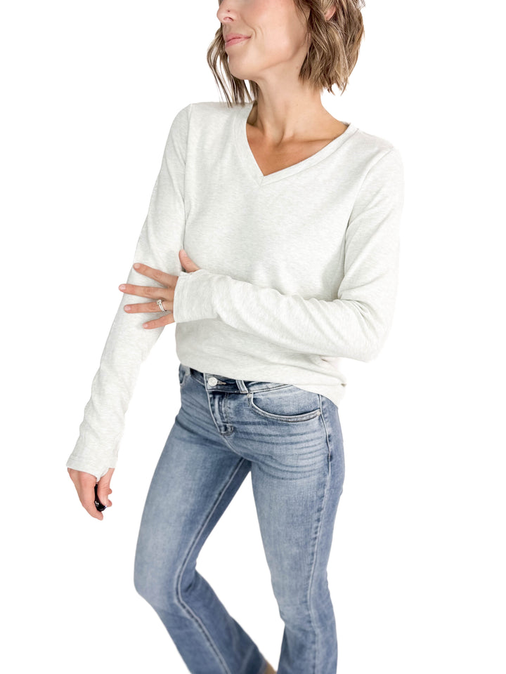 Leah Premium Thumbhole Long Sleeve- HTHR LIGHT GREY-FINAL SALE