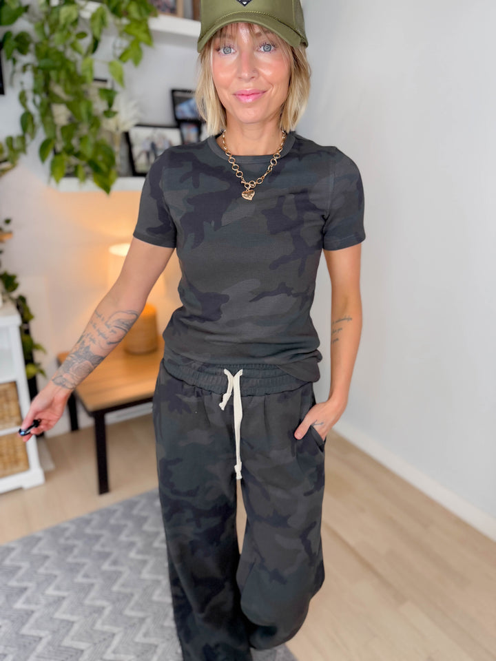 AMPERSAND AVE Thermal Tee + Pant Set- CAMO
